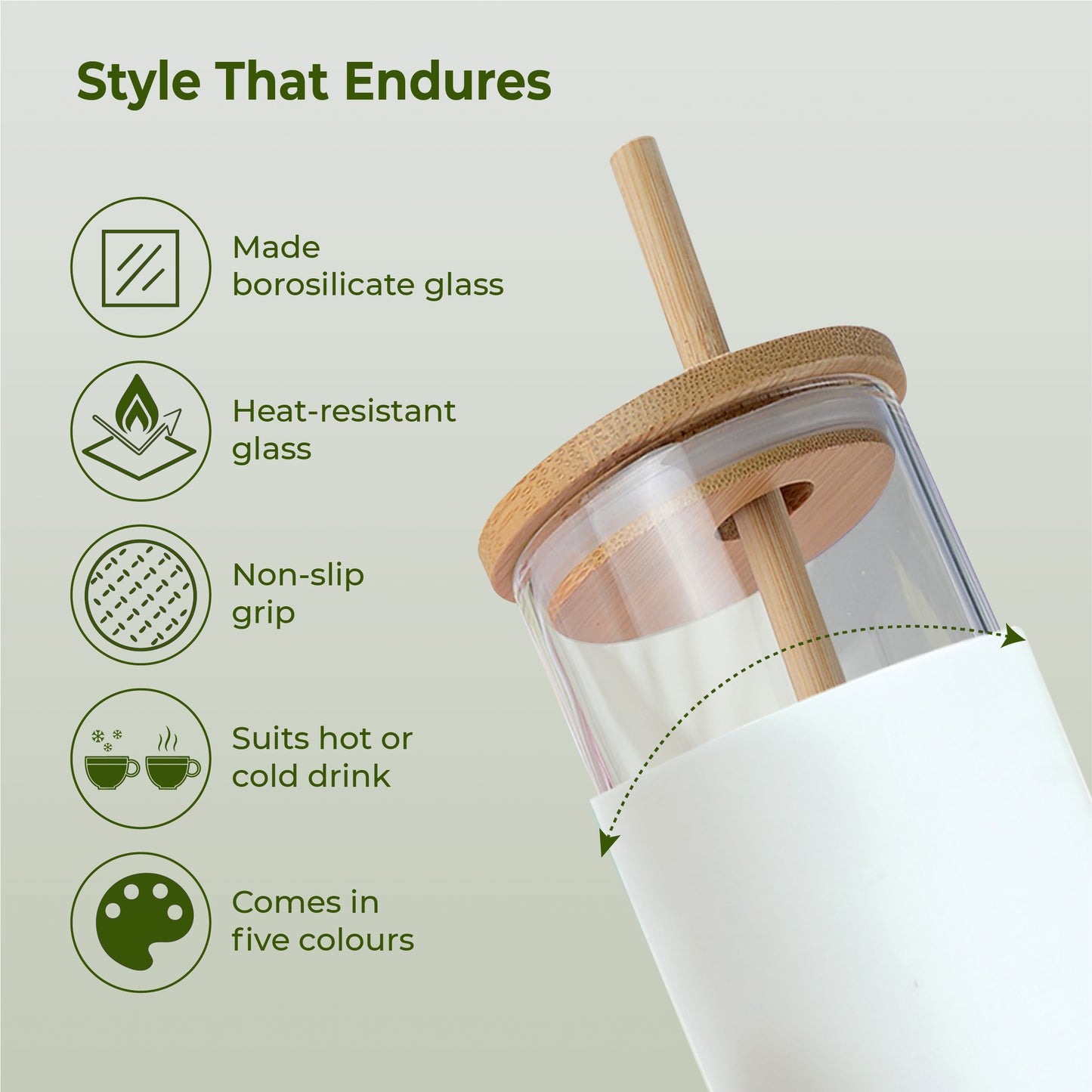 ECO-SIPPER Glass Sipper with Bamboo Straw (450 ml)