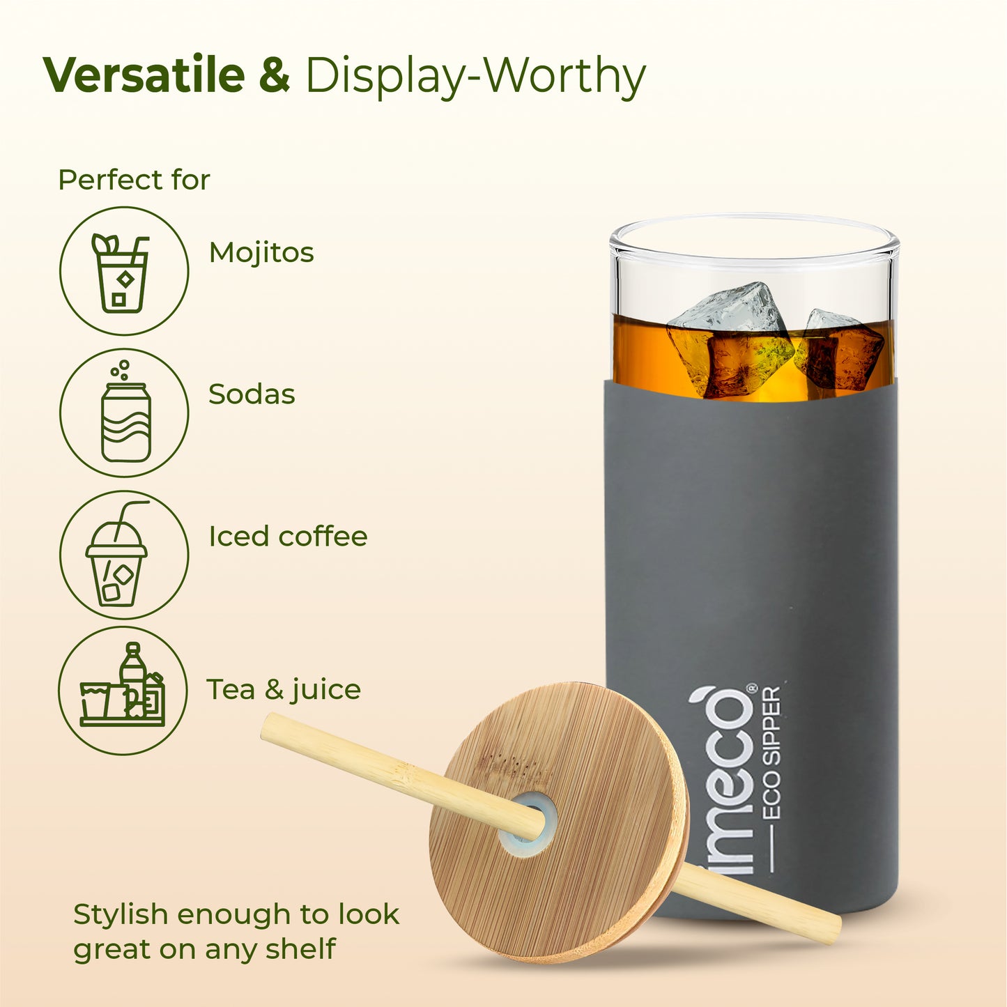 ECO-SIPPER Glass Sipper with Bamboo Straw (450 ml)