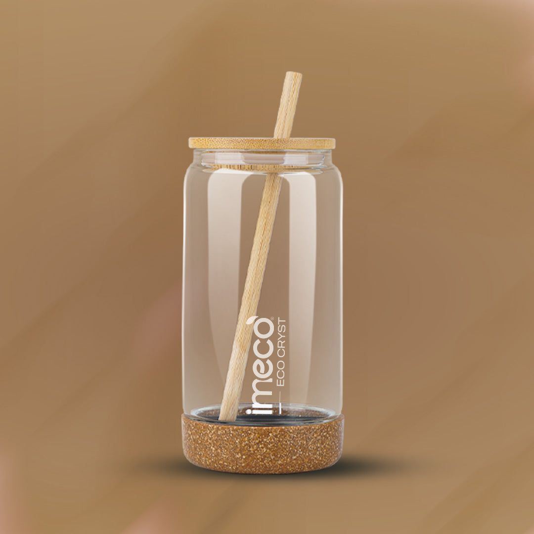 ECO CRYST Glass Sipper with Bamboo Lid & Straw (500 ml)