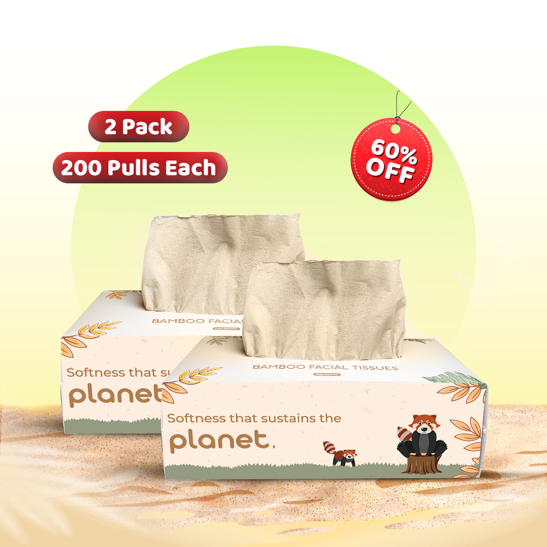 Bamboo Facial Tissues - 100% Natural, Ultra-Soft & Hypoallergenic - 200 Pulls (Pack of 2)