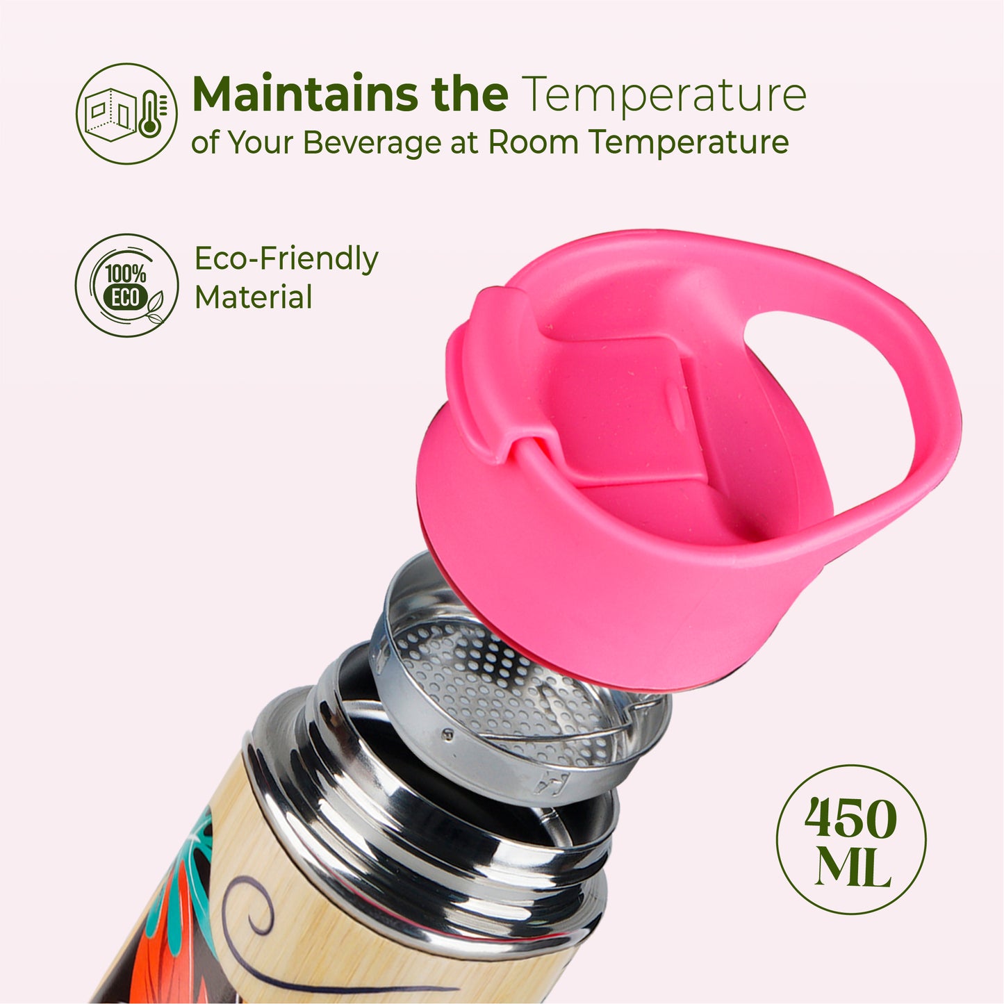 ECO-BLOOM Bamboo Printed Water Bottle - Leakproof & Eco-Friendly (500ml)