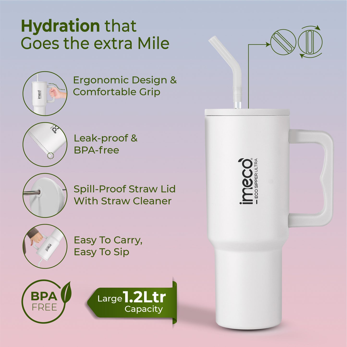 ECO SIPPER ULTRA Stainless Steel Sipper with Stainless Steel Straw (1.2 L)