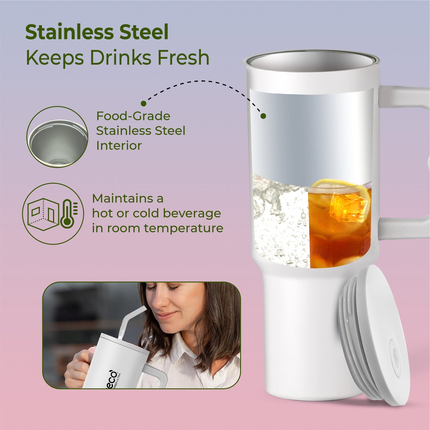 ECO SIPPER ULTRA Stainless Steel Sipper with Stainless Steel Straw (1.2 L)