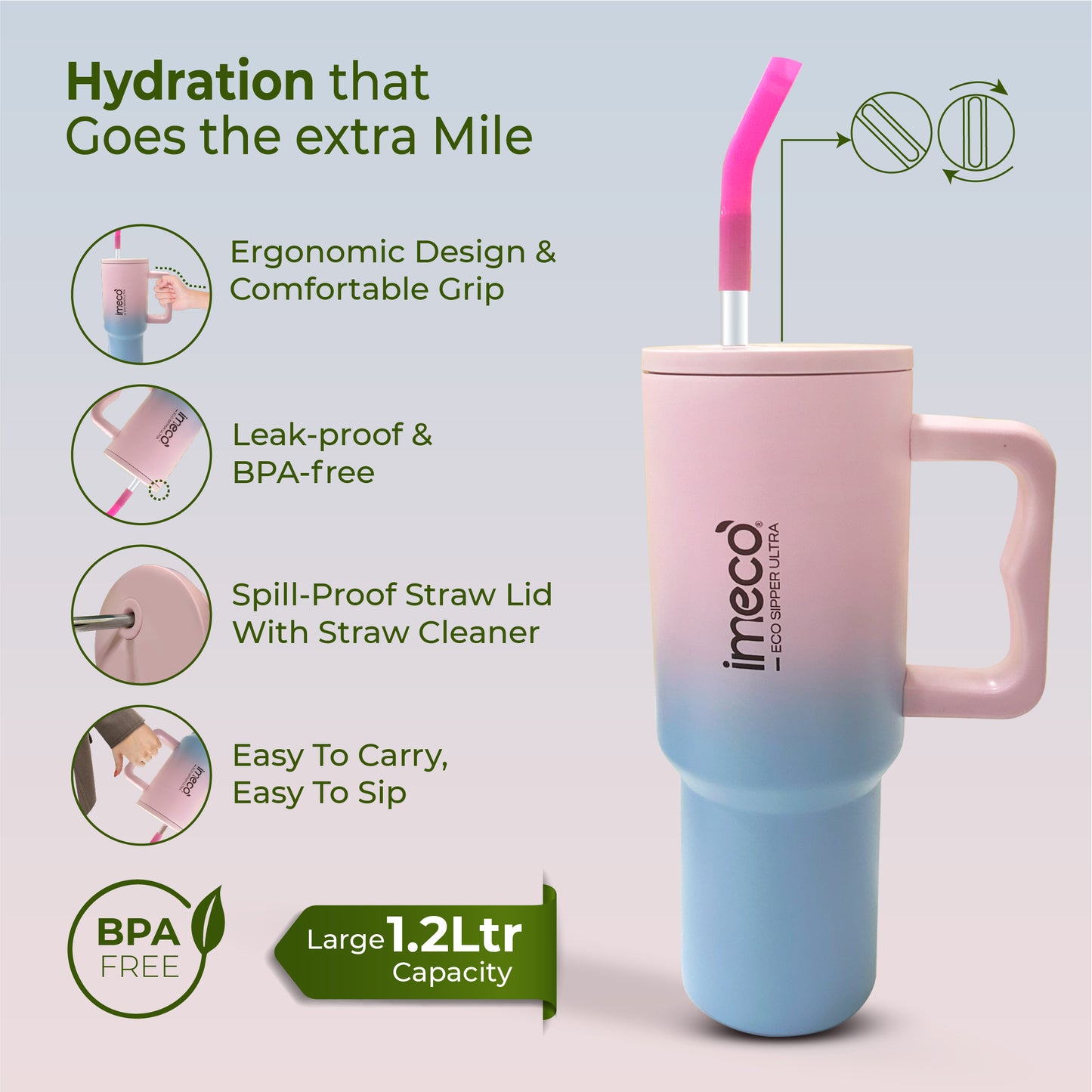 ECO SIPPER ULTRA Stainless Steel Sipper with Stainless Steel Straw (1.2 L)