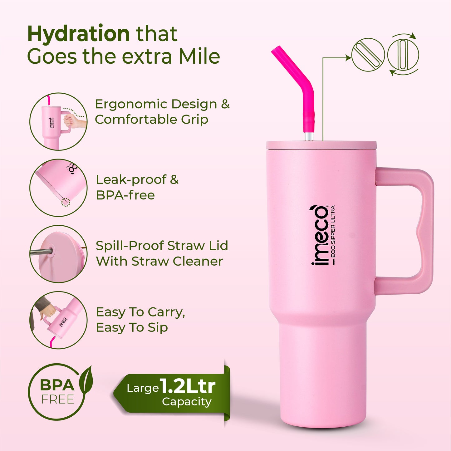 ECO SIPPER ULTRA Stainless Steel Sipper with Stainless Steel Straw (1.2 L)