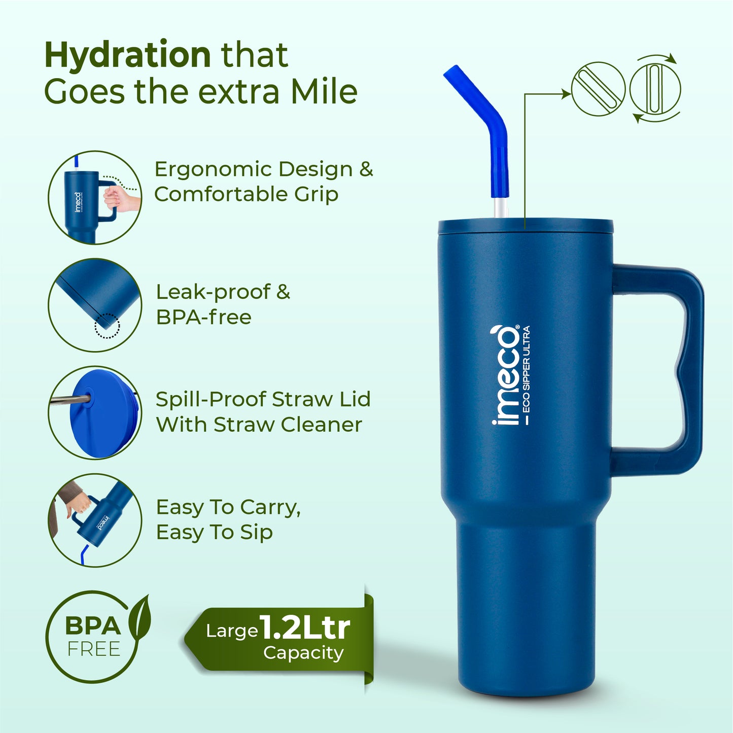 ECO SIPPER ULTRA Stainless Steel Sipper with Stainless Steel Straw (1.2 L)