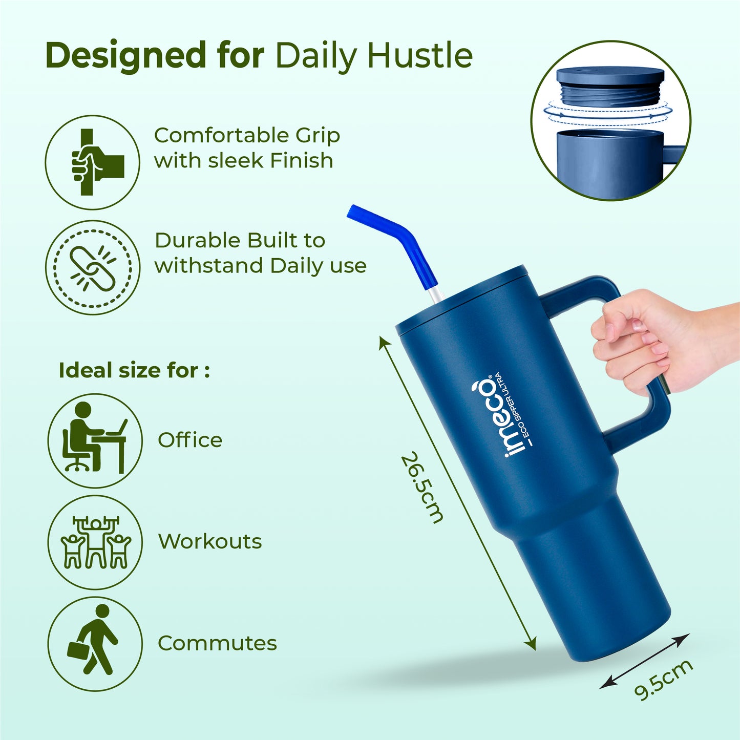 ECO SIPPER ULTRA Stainless Steel Sipper with Stainless Steel Straw (1.2 L)