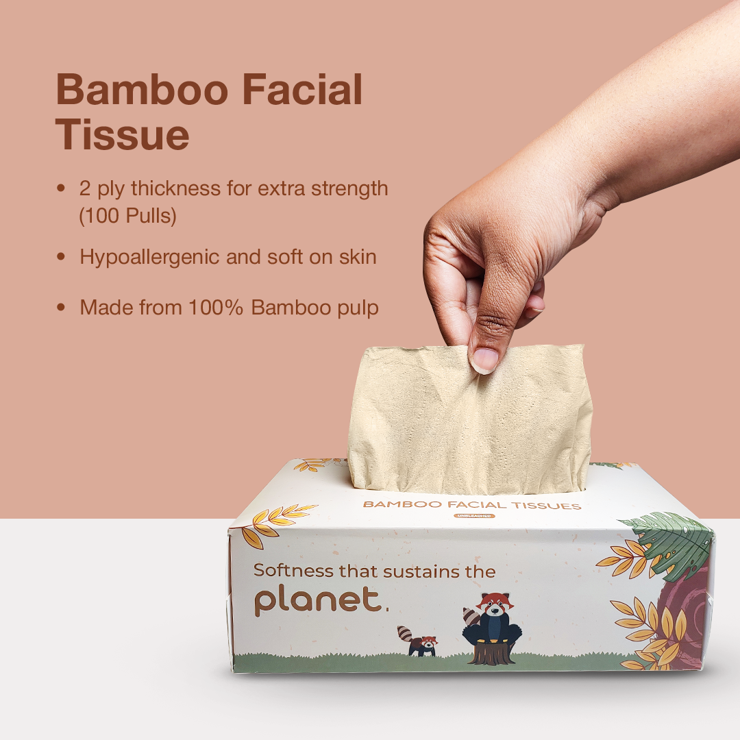 Bamboo Facial Tissues - 100% Natural, Ultra-Soft & Hypoallergenic - 200 Pulls (Pack of 2)
