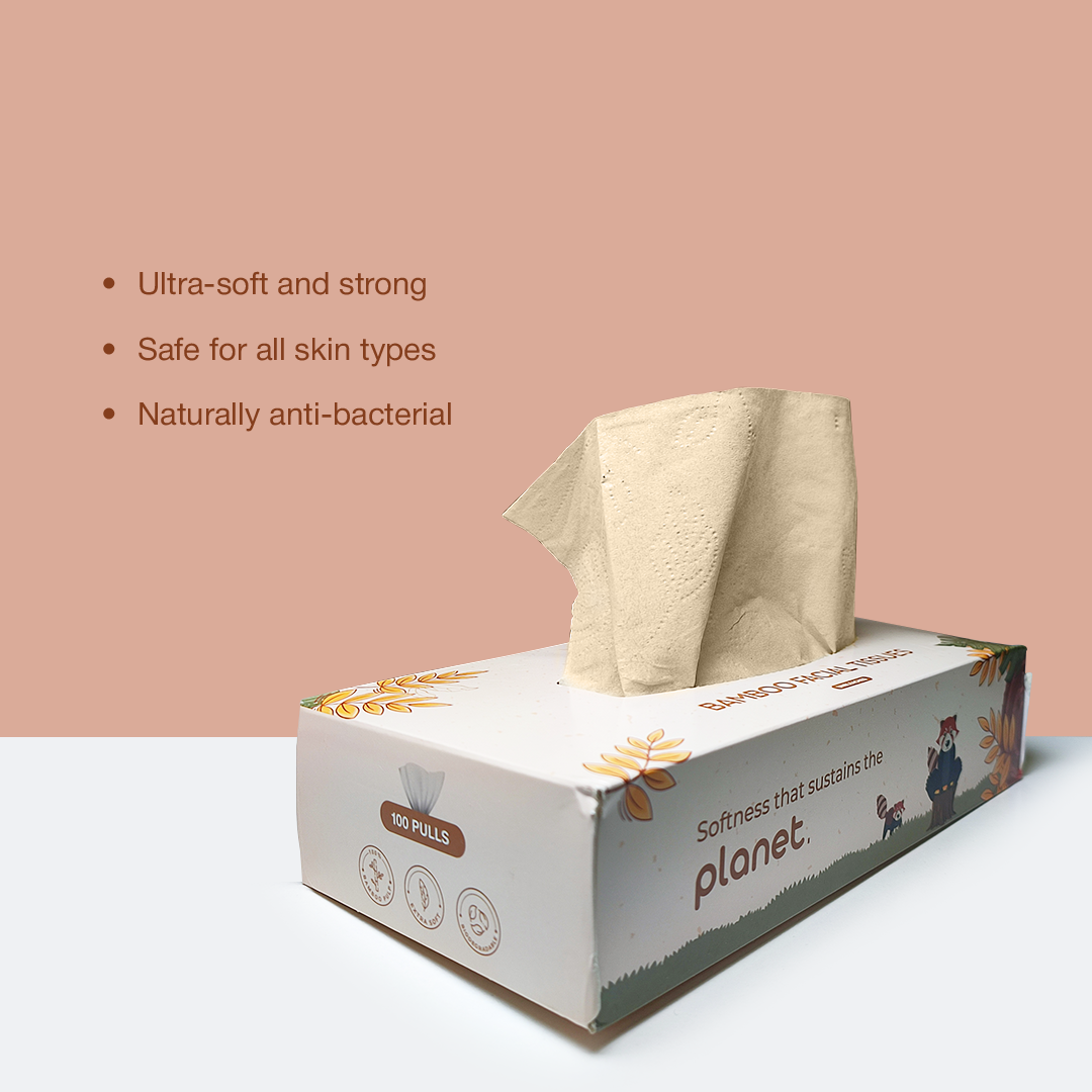 Bamboo Facial Tissues - 100% Natural, Ultra-Soft & Hypoallergenic - 200 Pulls (Pack of 2)