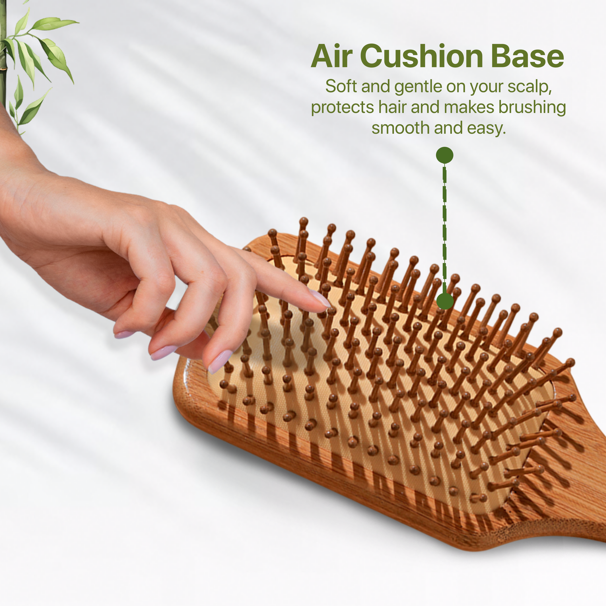 IMECO bamboo hairbrush with air cushion base feature on a white background