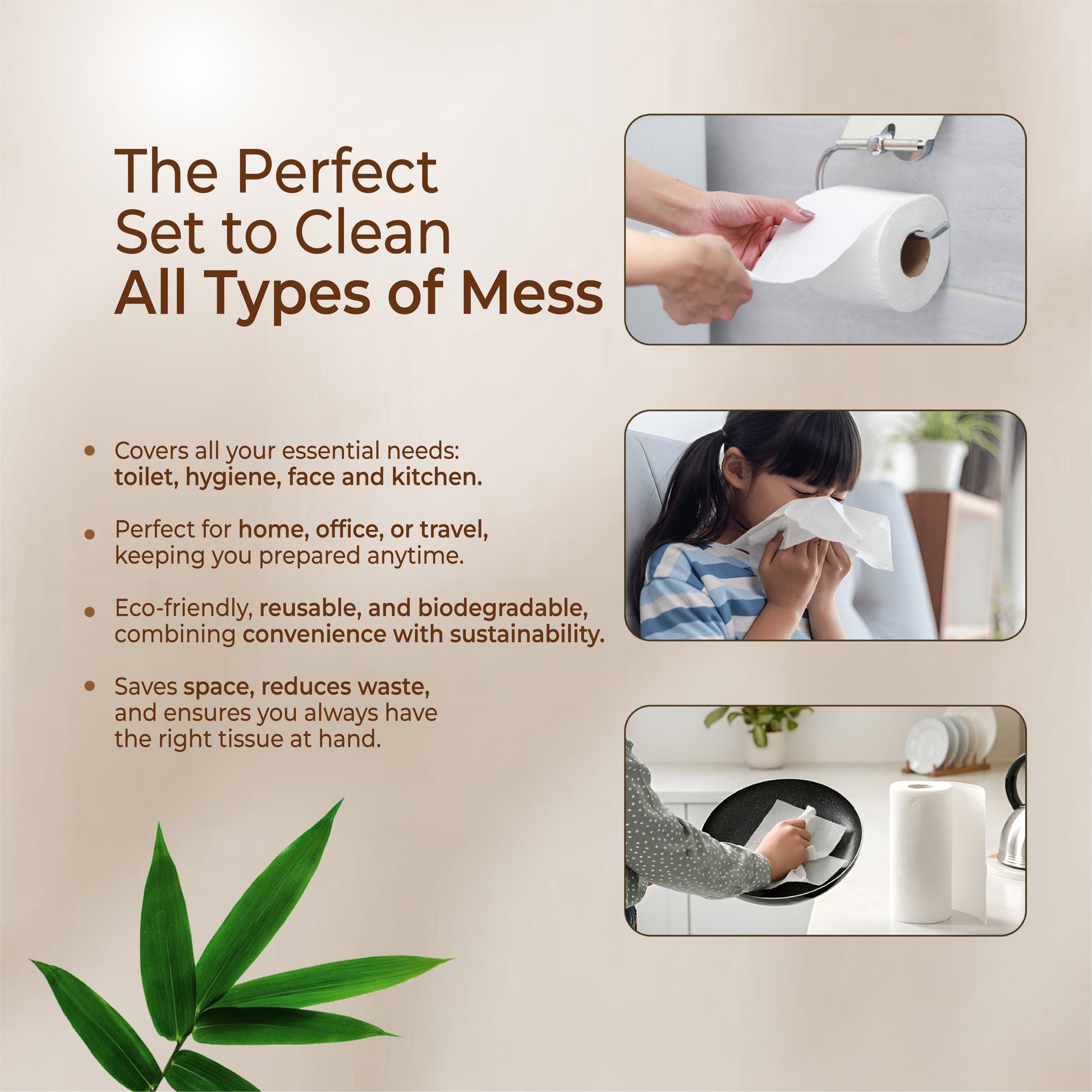 advertisement for a set of tissues with text and images showing its use.