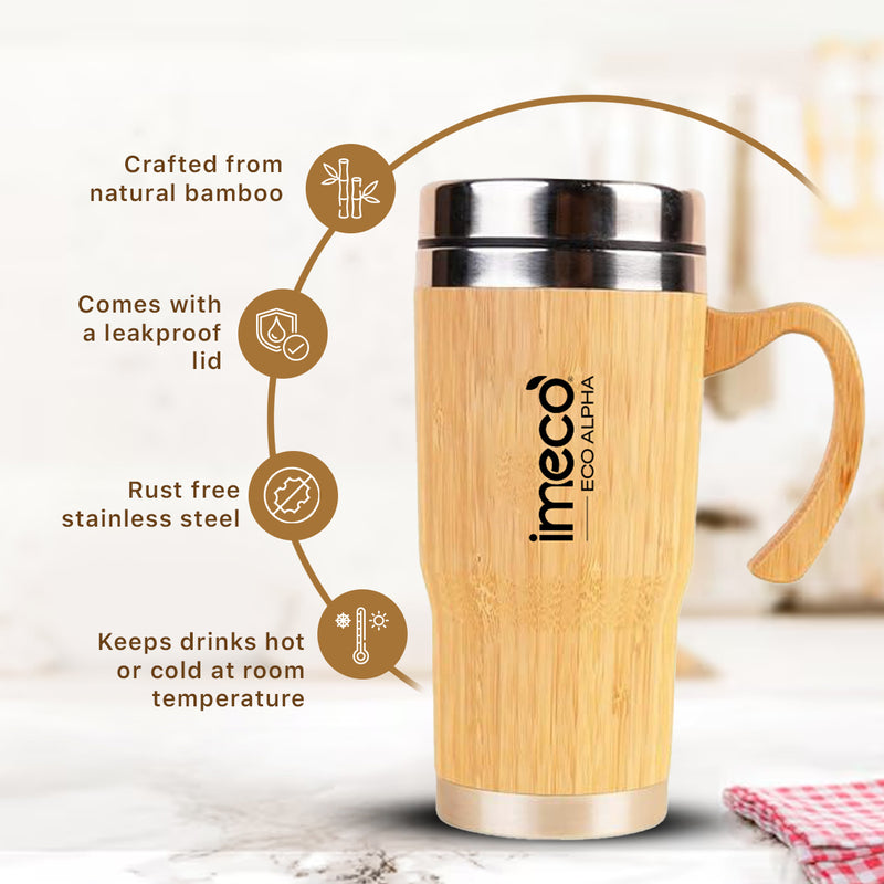 ECO-ALPHA Bamboo Coffee Mug with Lid – Insulated & Leakproof (450 ml)