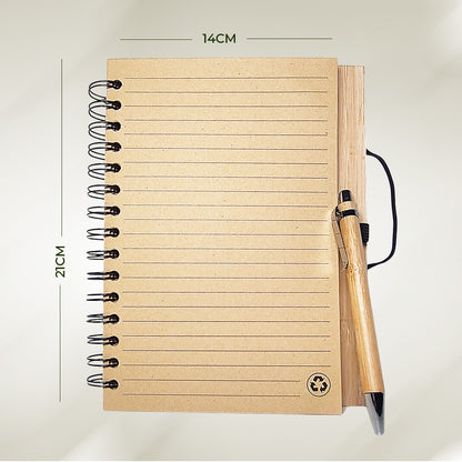 Bamboo Office Desk Essentials - ECO BLOOM Bamboo Water Bottle with Mobile Stand, Bamboo Diary with Pen and Pocket Tissue (2 Pack)