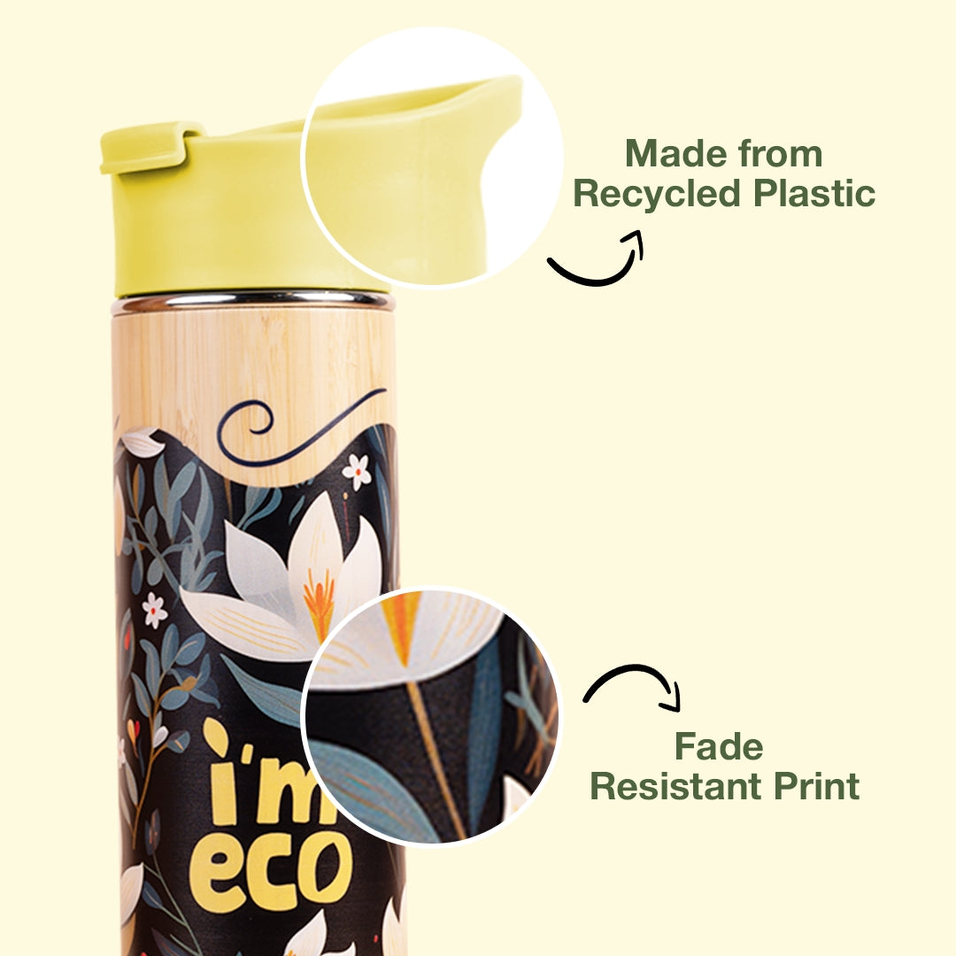 ECO-BLOOM Bamboo Printed Water Bottle - Leakproof & Eco-Friendly (500ml)