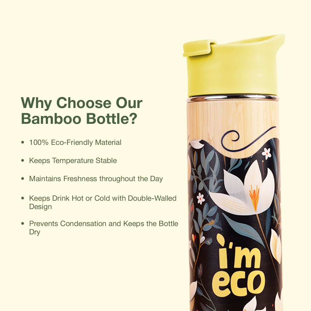 ECO-BLOOM Bamboo Printed Water Bottle - Leakproof & Eco-Friendly (500ml)