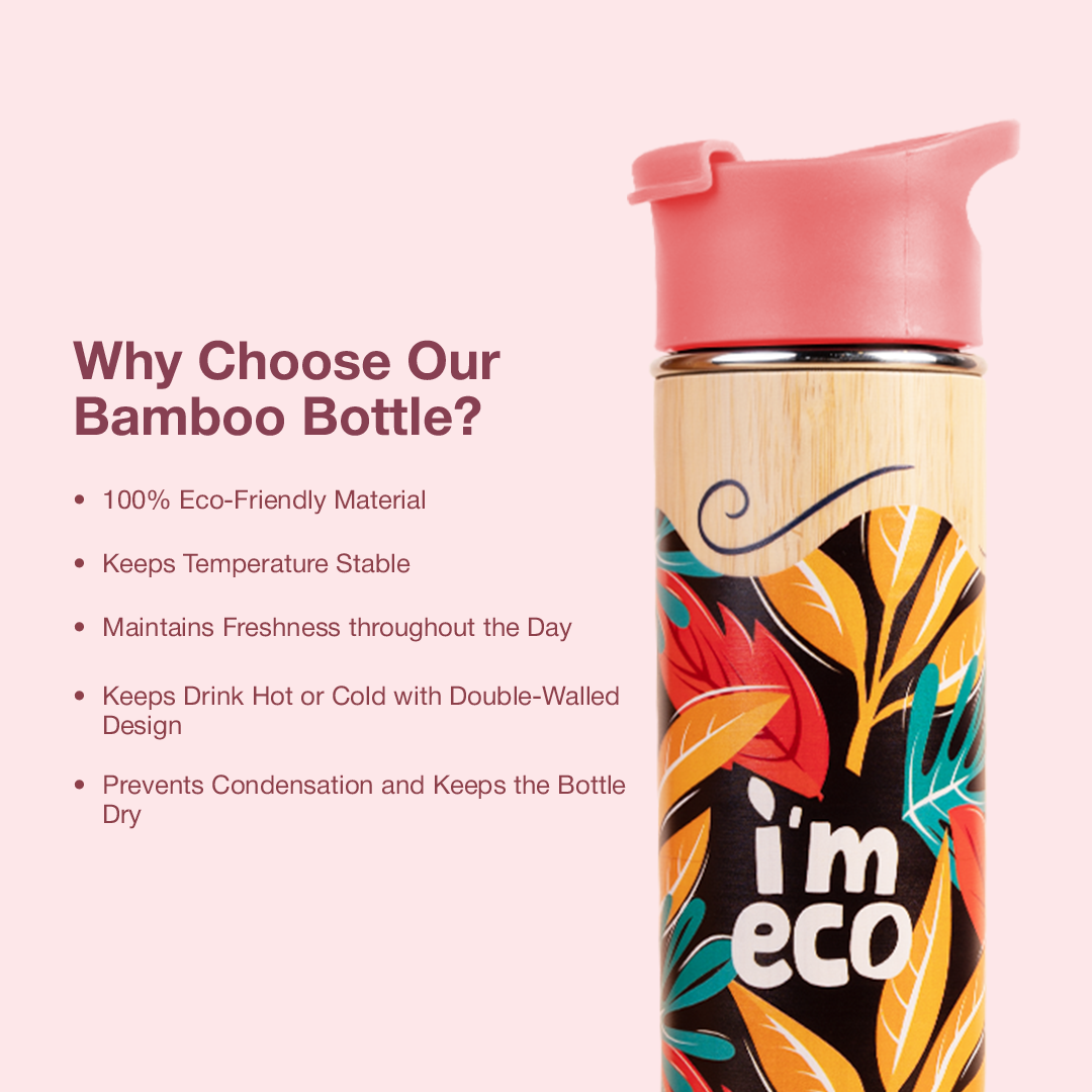 ECO-BLOOM Bamboo Printed Water Bottle - Leakproof & Eco-Friendly (500ml)