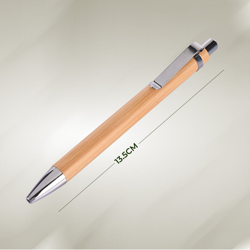 imeco bamboo pen with length mentioned against a white background