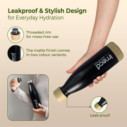 ECO STYLE Stainless Steel Water Bottle with Bamboo Base - Bamboo Lid (500 ml)