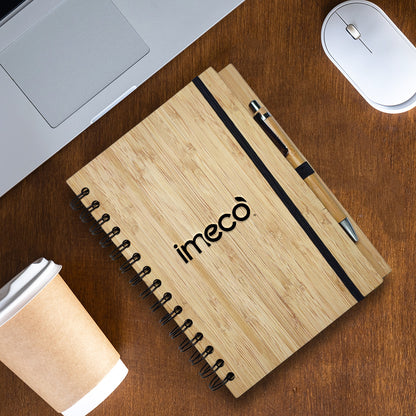 Bamboo Office Desk Essentials - ECO BLOOM Bamboo Water Bottle with Mobile Stand, Bamboo Diary with Pen and Pocket Tissue (2 Pack)