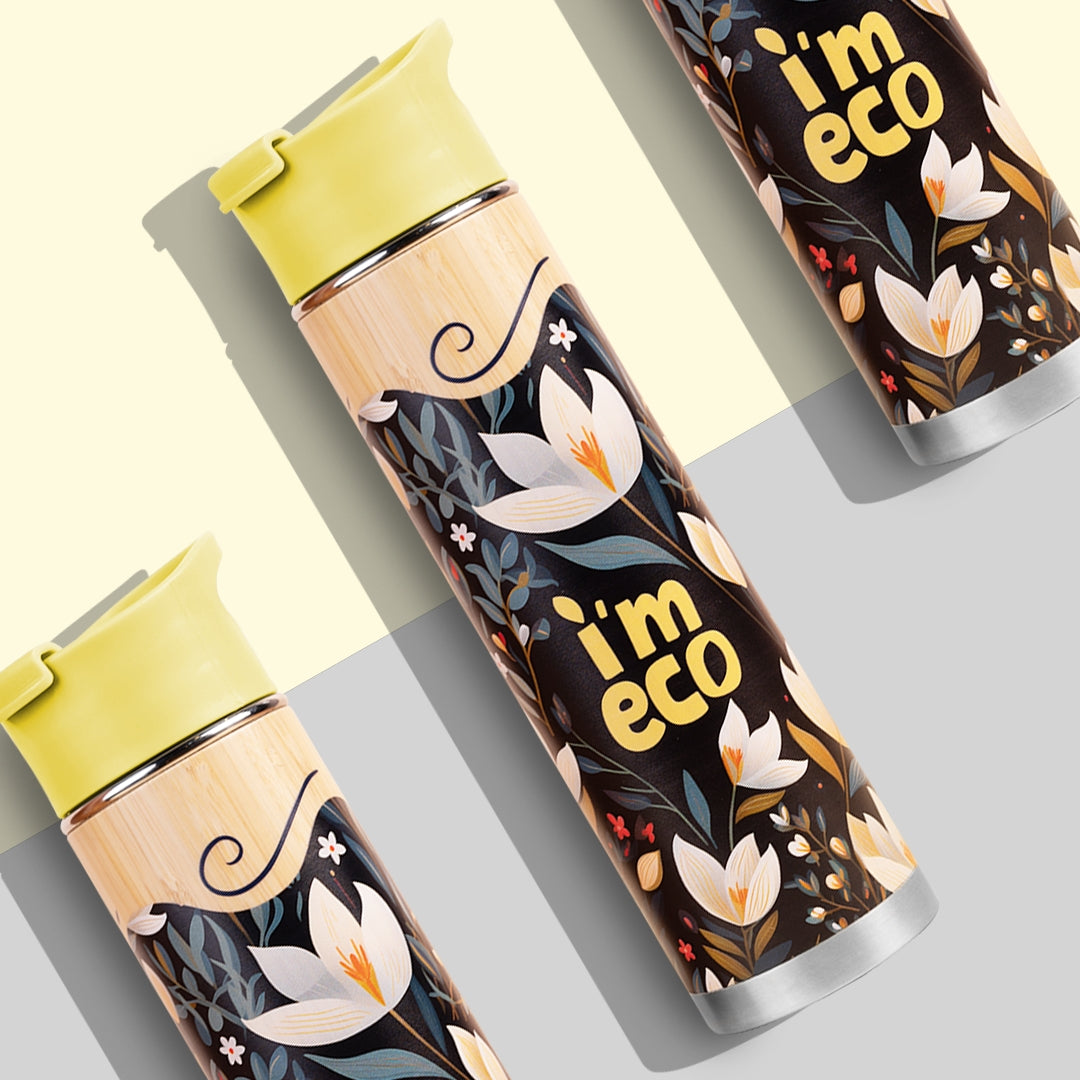 ECO-BLOOM Bamboo Printed Water Bottle - Leakproof & Eco-Friendly (500ml)