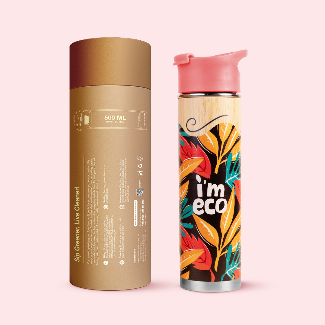 ECO-BLOOM Bamboo Printed Water Bottle - Leakproof & Eco-Friendly (500ml)