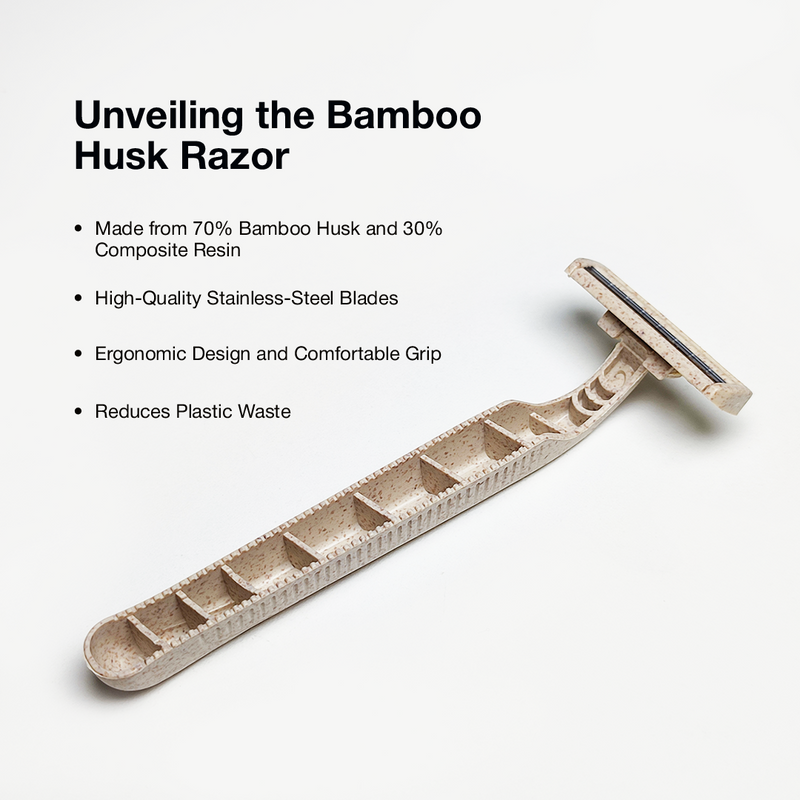 One Shaveco Bamboo husk razor is made using 70% bamboo husk and 30% composite resin while blades are made with stainless steel. 