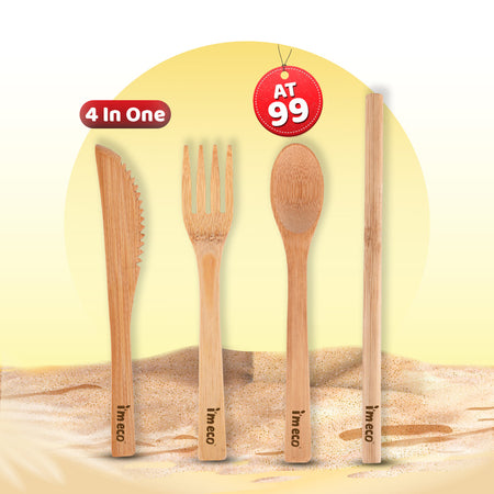 Bamboo Cutlery Set I Bamboo Knife, Spoon, Fork & Straw