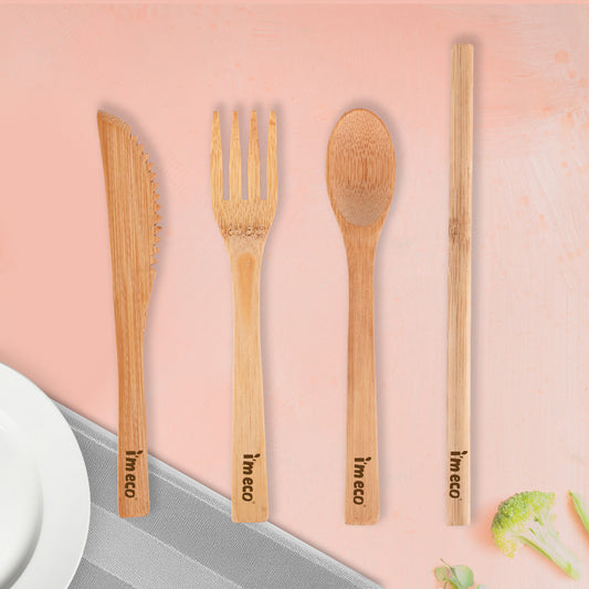 Bamboo Cutlery Set I Bamboo Knife, Spoon, Fork & Straw