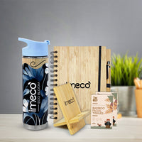 Bamboo Office Desk Essentials - ECO BLOOM Bamboo Water Bottle with Mobile Stand, Bamboo Diary with Pen and Pocket Tissue (2 Pack)