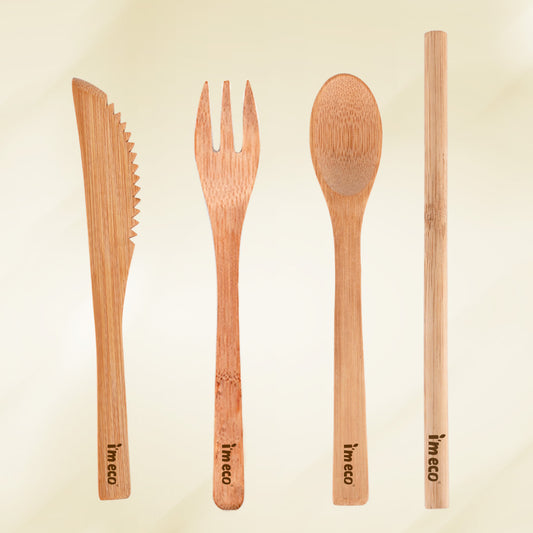 Bamboo Cutlery Set – Knife, Spoon, Fork & Straw – All in One