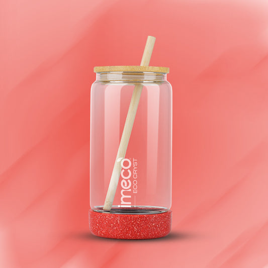 ECO CRYST Glass Sipper with Bamboo Lid & Straw (500 ml)