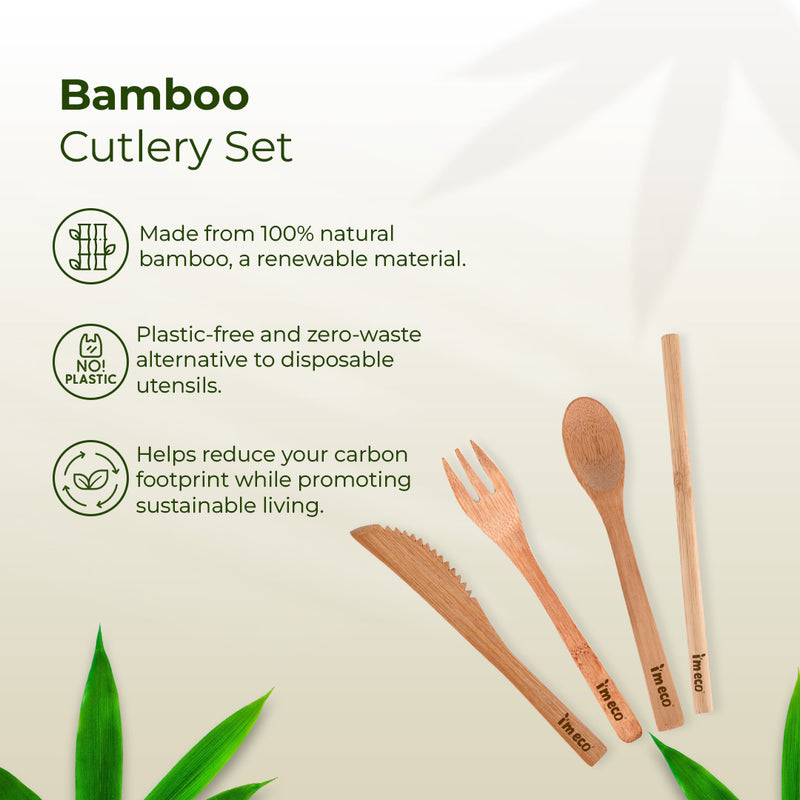 Bamboo Cutlery Set – Knife, Spoon, Fork & Straw – All in One