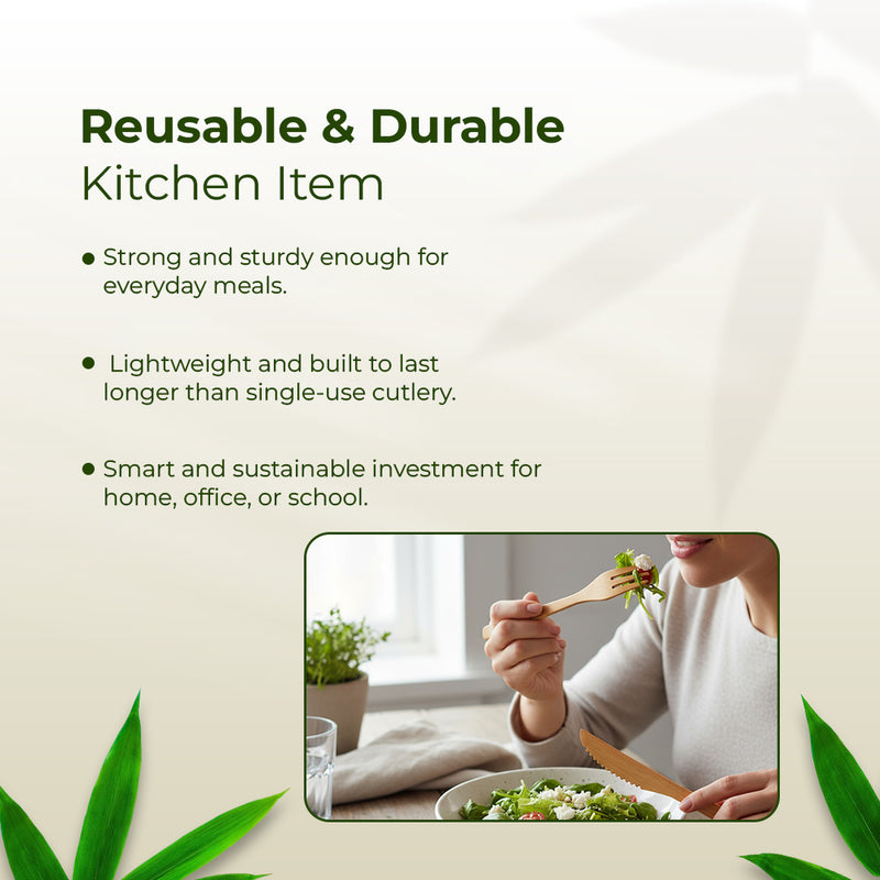 Bamboo Cutlery Set – Knife, Spoon, Fork & Straw – All in One