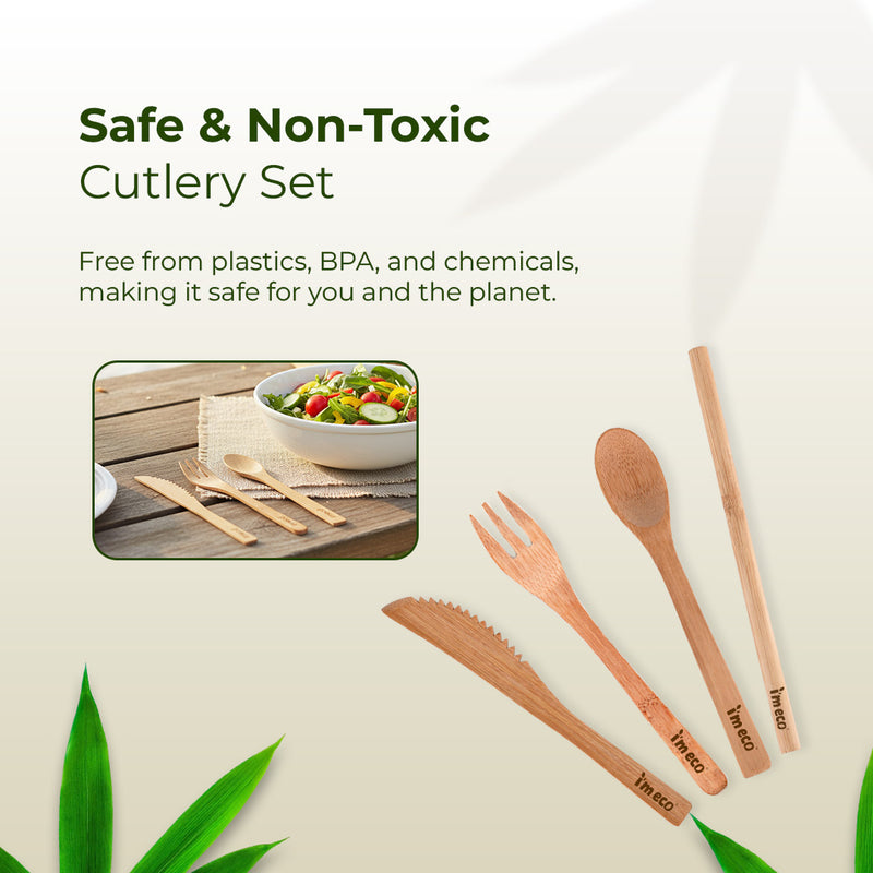 Bamboo Cutlery Set – Knife, Spoon, Fork & Straw – All in One