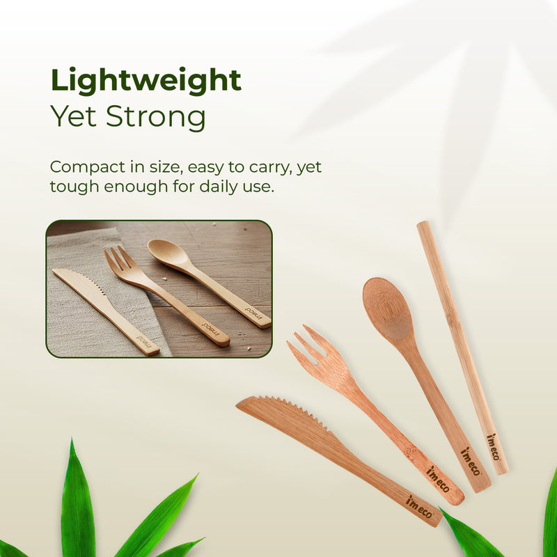 Bamboo Cutlery Set – Knife, Spoon, Fork & Straw – All in One