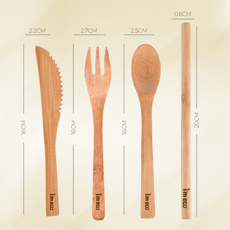 Bamboo Cutlery Set – Knife, Spoon, Fork & Straw – All in One