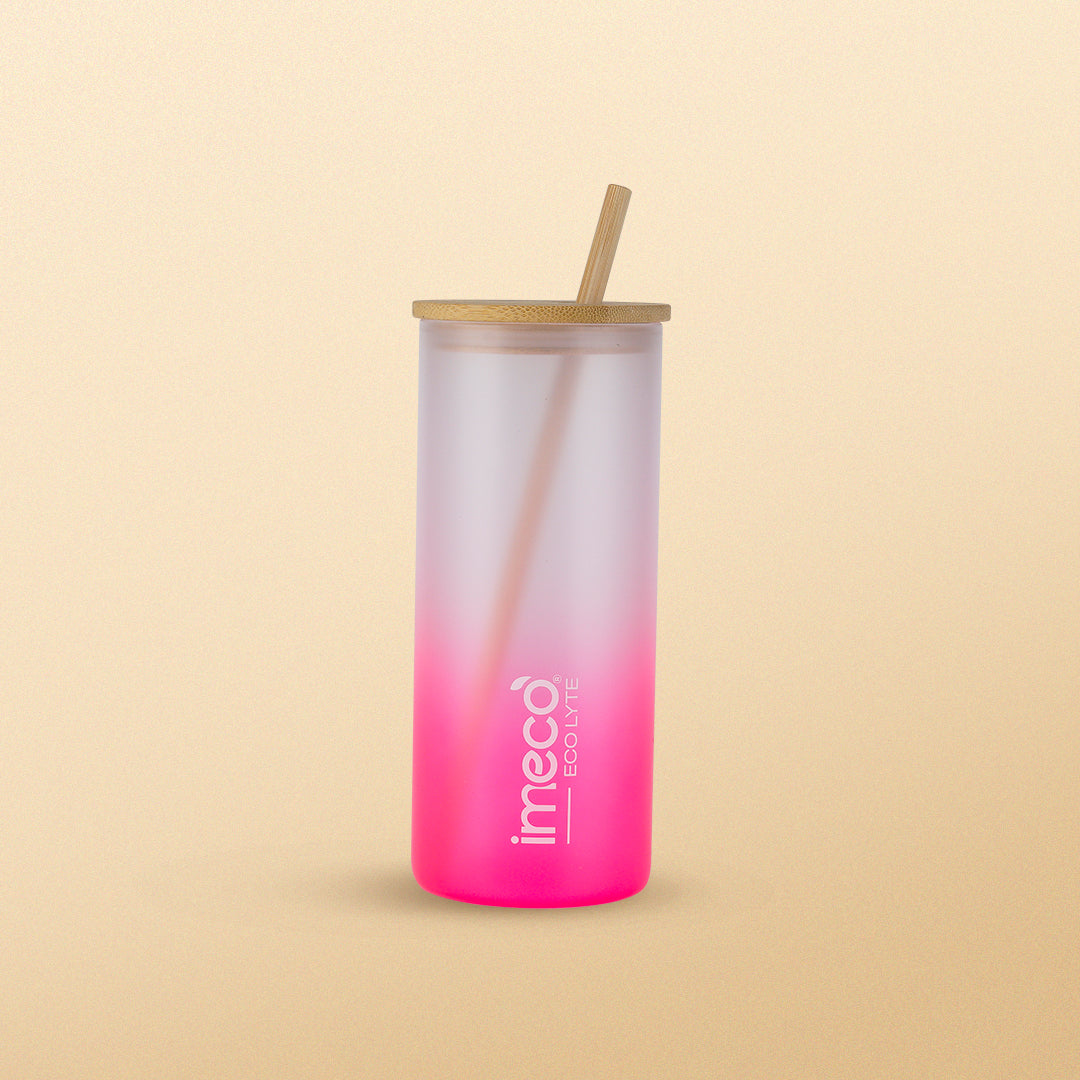 ECO LYTE Glass Sipper with Bamboo Lid & Straw - Gradient Glass (600 ml)