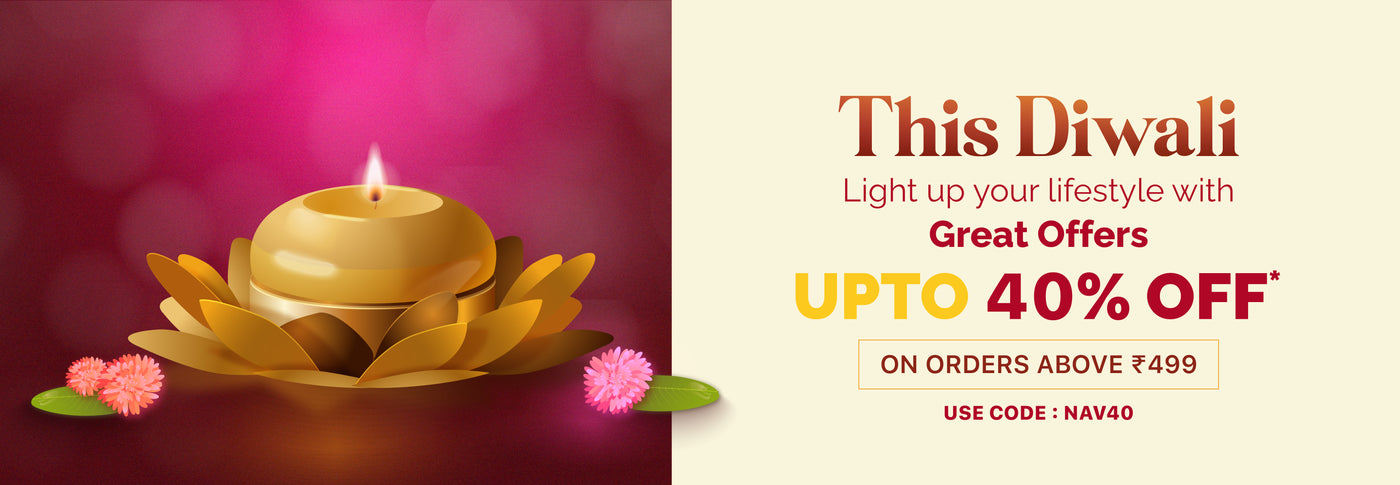 Promotional banner for Diwali celebration with a gold candle and text about offers.1