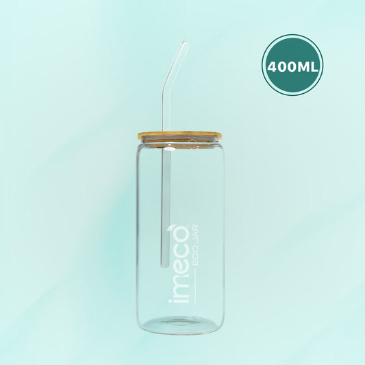 ECO JAR Glass Sipper with Bamboo Lid - Lightweight & Borosilicate Glass