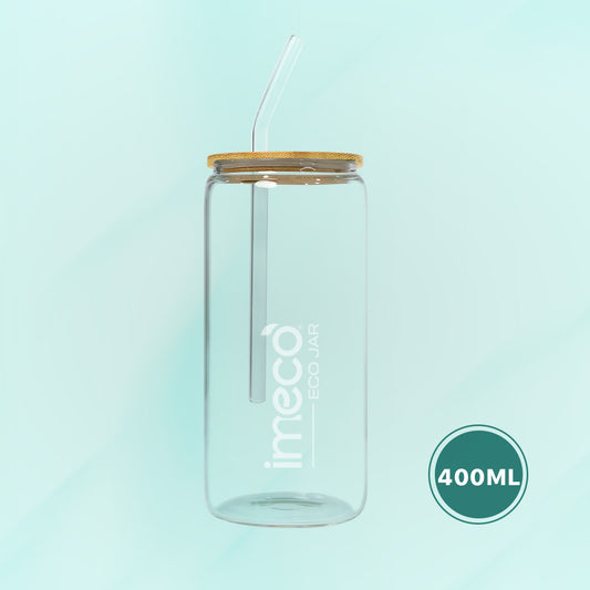 ECO JAR Glass Sipper with Bamboo Lid - Lightweight & Borosilicate Glass