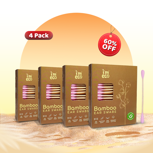 Bamboo Cotton Ear Swabs | 100% Biodegradable, Soft & Sustainable (Pack of 4)
