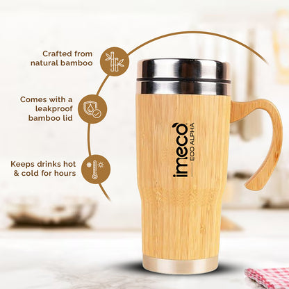 ECO-ALPHA Bamboo Coffee Mug with Lid – Insulated & Leakproof (450 ml)