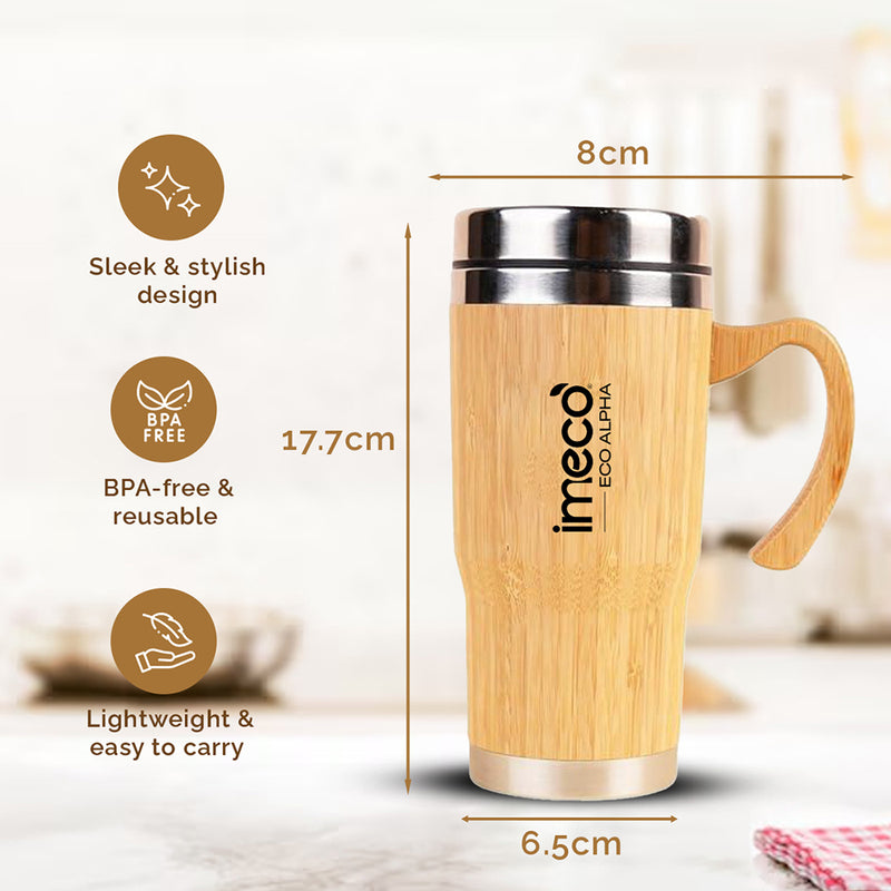 ECO-ALPHA Bamboo Coffee Mug with Lid – Insulated & Leakproof (450 ml)