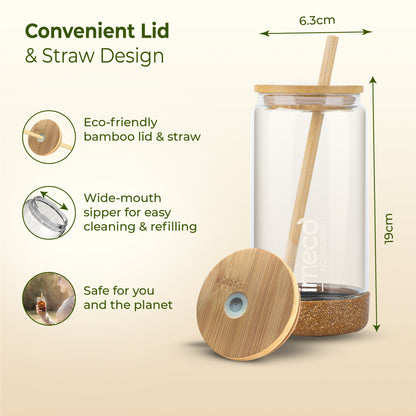ECO CRYST Glass Sipper with Bamboo Lid & Straw (500 ml)