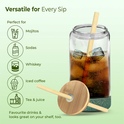 ECO CRYST Glass Sipper with Bamboo Lid & Straw (500 ml)
