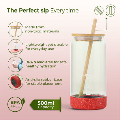 ECO CRYST Glass Sipper with Bamboo Lid & Straw (500 ml)
