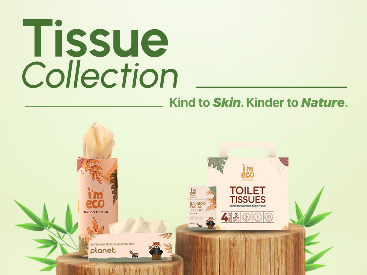 100% bamboo toilet tissues, facial tissues, and car tissues places on a bamboo base