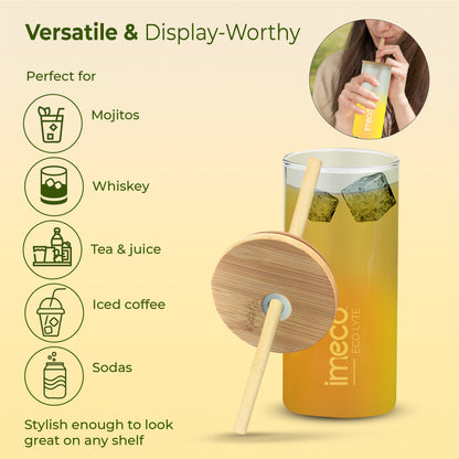 ECO LYTE Glass Sipper with Bamboo Lid & Straw - Gradient Glass (600 ml)