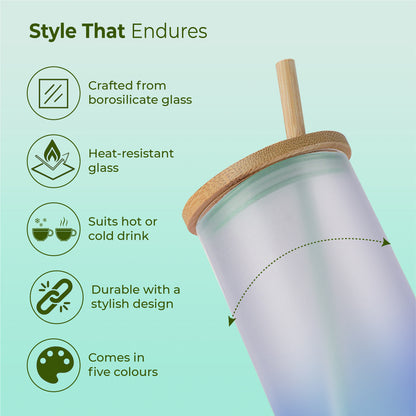 ECO LYTE Glass Sipper with Bamboo Lid & Straw - Gradient Glass (600 ml)