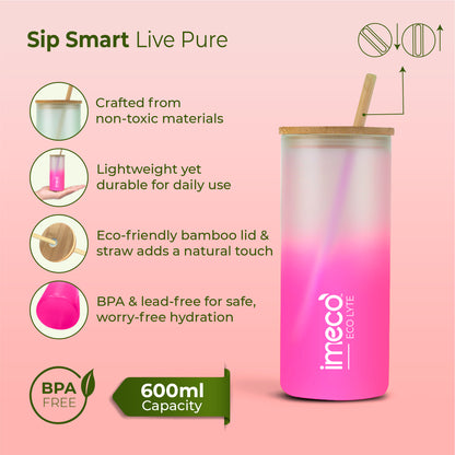 ECO LYTE Glass Sipper with Bamboo Lid & Straw - Gradient Glass (600 ml)